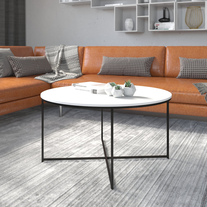 Laminate Living Room Coffee Table with Crisscross Metal Frame