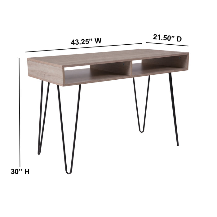 Wood Grain Finish Computer Table with Metal Legs