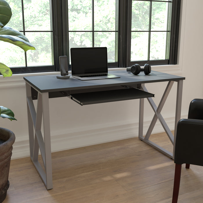 Computer Desk with Pull-Out Keyboard Tray and Cross-Brace Frame