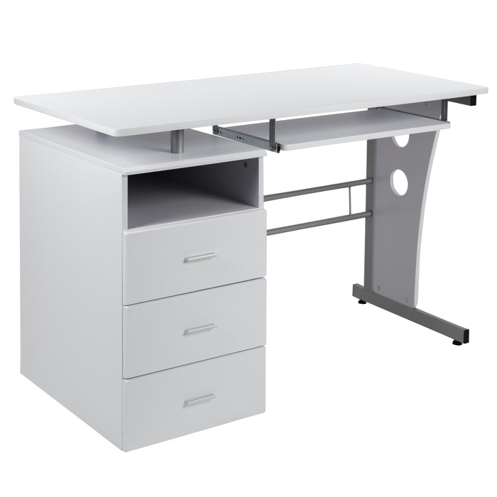 Desk with Three Drawer Single Pedestal and Pull-Out Keyboard Tray