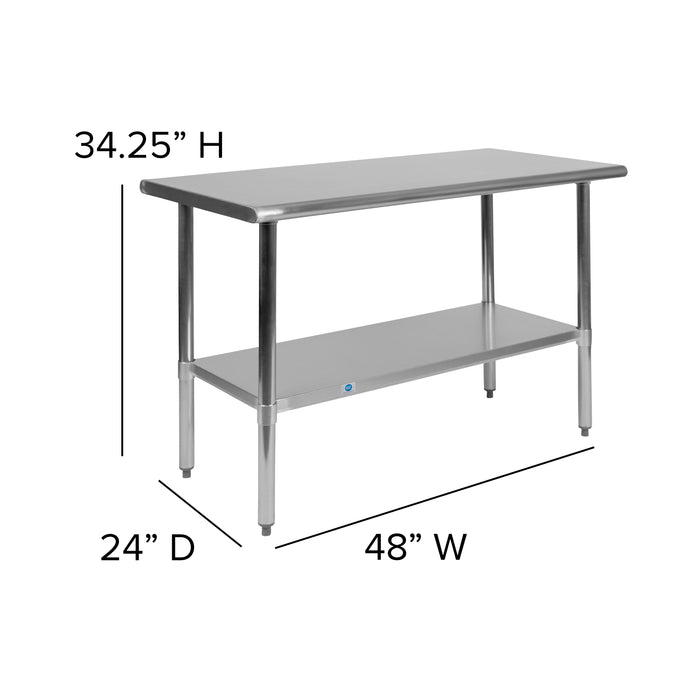 Stainless Steel 18 Gauge Prep and Work Table with Undershelf