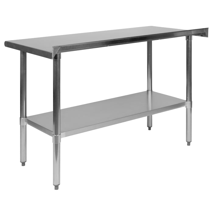 Stainless Steel 18 Gauge Prep and Work Table with Backsplash and Shelf, NSF
