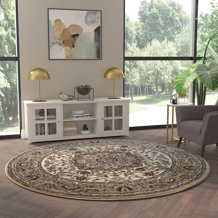 Zada Ultra Soft Olefin Accent Rug with Traditional Medallion Design with Natural Jute Backing