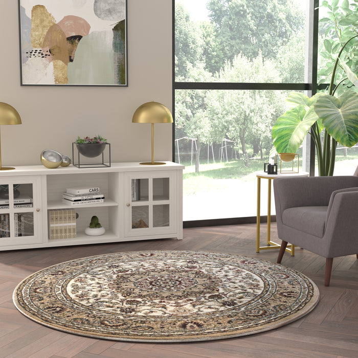 Zada Ultra Soft Olefin Accent Rug with Traditional Medallion Design with Natural Jute Backing