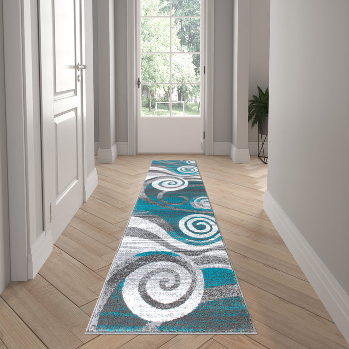 Aeris Contemporary Swirl Plush Pile Accent Rug with Scraped Effect and Jute Backing