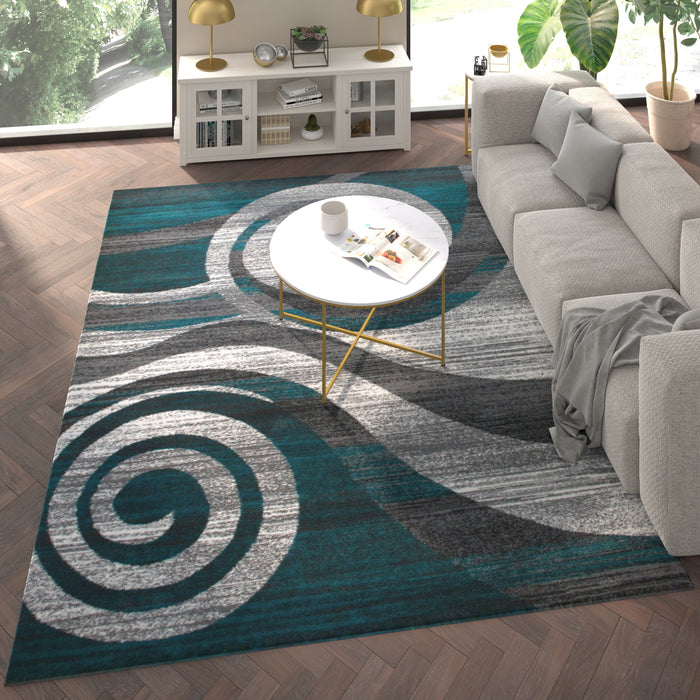 Aeris Contemporary Swirl Plush Pile Accent Rug with Scraped Effect and Jute Backing
