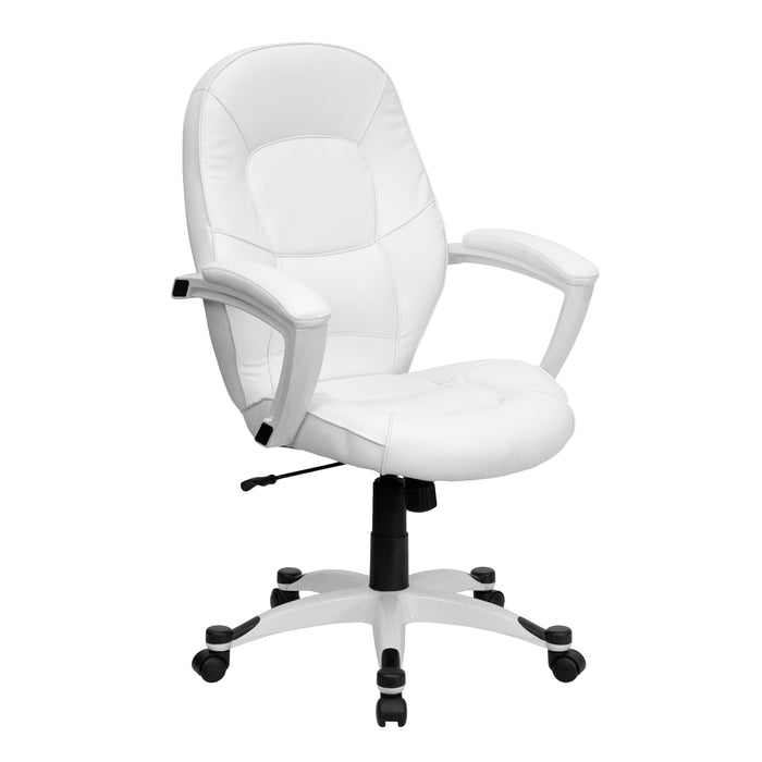 Mid-Back Leather Tapered Back Executive Swivel Office Chair with Base and Arms