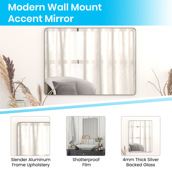 Powder Coated Metal Decorative Wall Hanging Mirror with Rounded Corners; Hangs Horizontally or Vertically