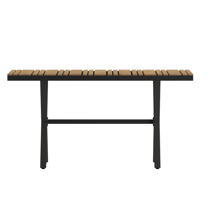 Fena 59" x 35.5" Outdoor X-Frame Dining Table with Faux Teak Poly Slat Top and Metal Frame