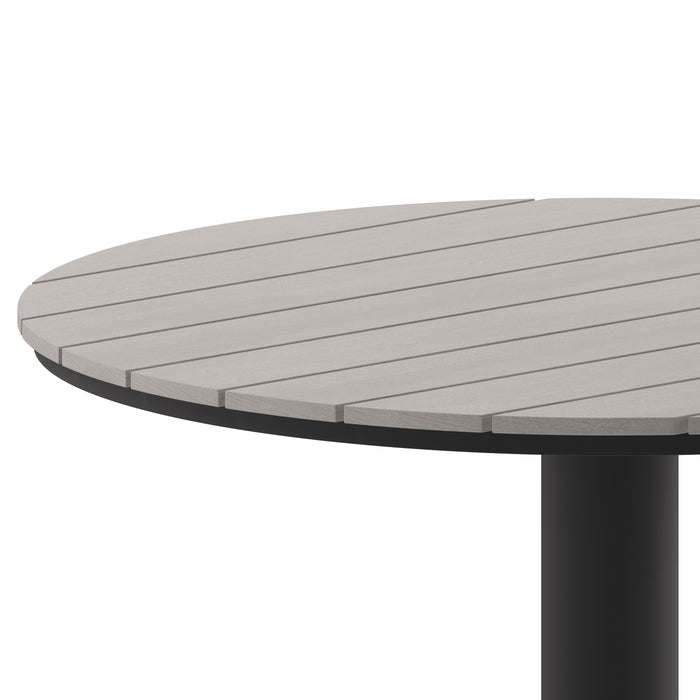 Fena 24" Round Outdoor Dining Table with Faux Teak Poly Slats and Steel Frame