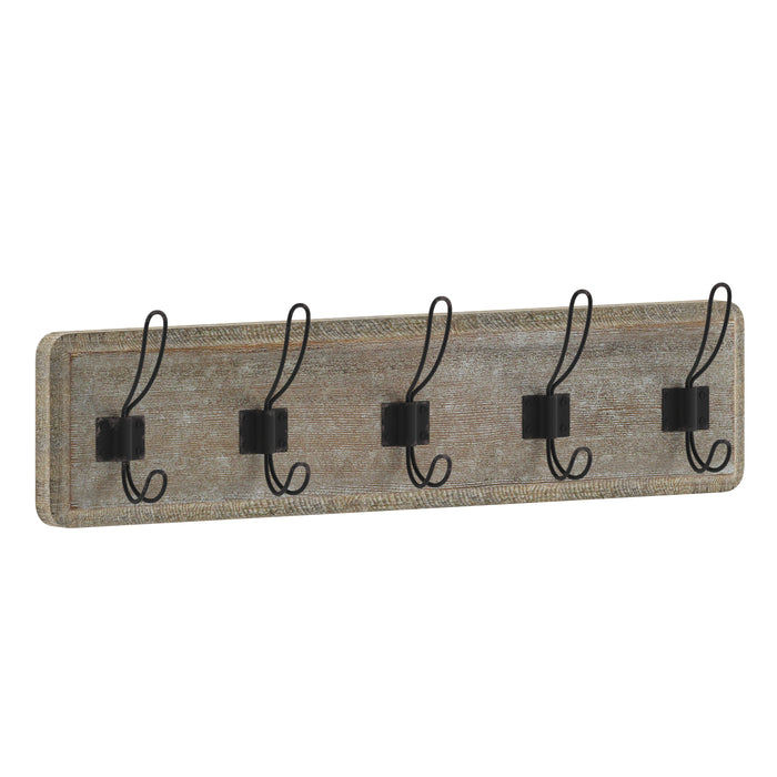 Wade Rustic Wall Hanging Storage Rack with 5 Hooks for Entryway, Kitchen, Bathroom and More