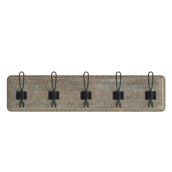 Wade Rustic Wall Hanging Storage Rack with 5 Hooks for Entryway, Kitchen, Bathroom and More