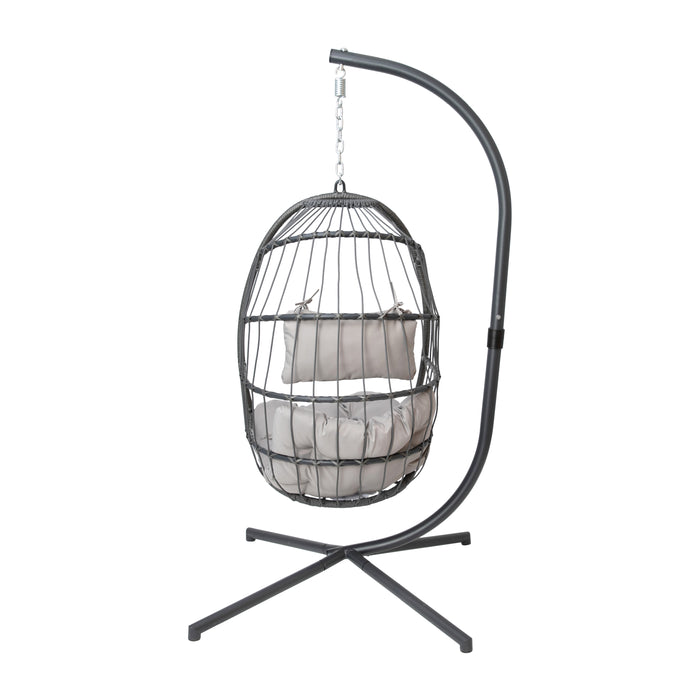 Awen Foldable Hanging Egg Chair with Woven Finish, Removable Cushions, and Included Stand for Indoor and Outdoor Use