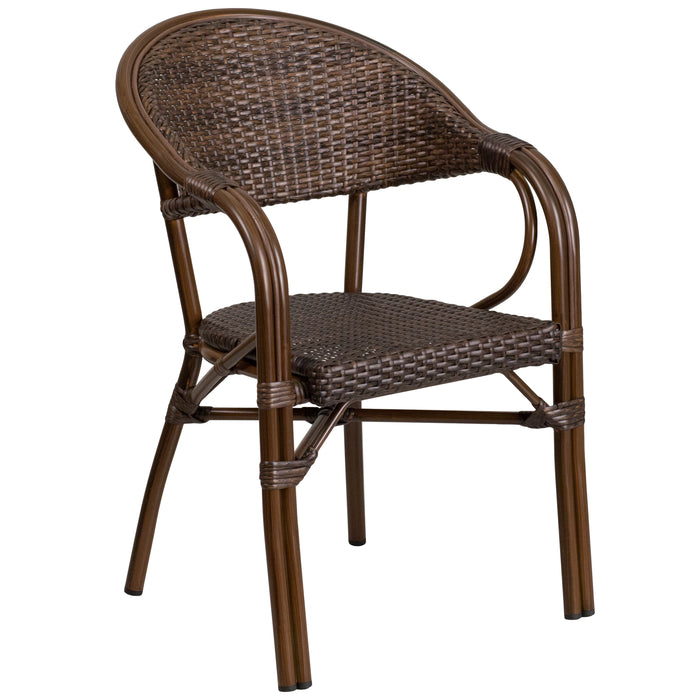 Rattan Restaurant Patio Bamboo-Aluminum Frame Chair with Open Back