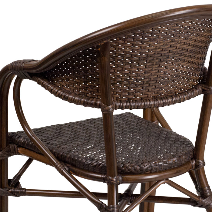 Rattan Restaurant Patio Bamboo-Aluminum Frame Chair with Open Back
