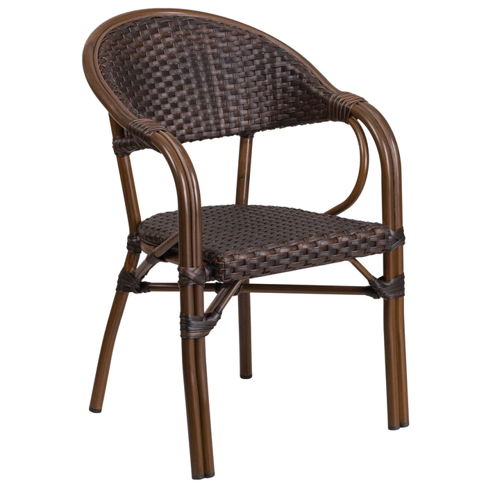 Rattan Restaurant Patio Bamboo-Aluminum Frame Chair with Open Back