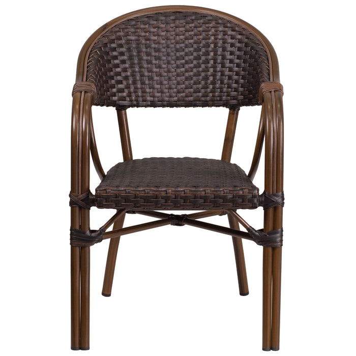 Rattan Restaurant Patio Bamboo-Aluminum Frame Chair with Open Back