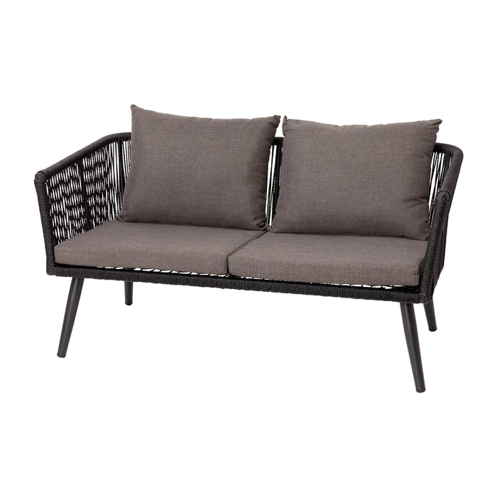 Alfresco Woven All-Weather Four-Piece Conversation Set with Cushions & Metal Coffee Table for Porch, Backyard and Patio
