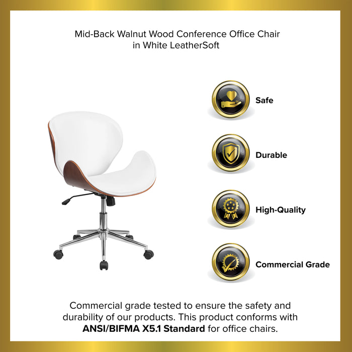 Mid-Back Wood Conference Office Chair with LeatherSoft Seat