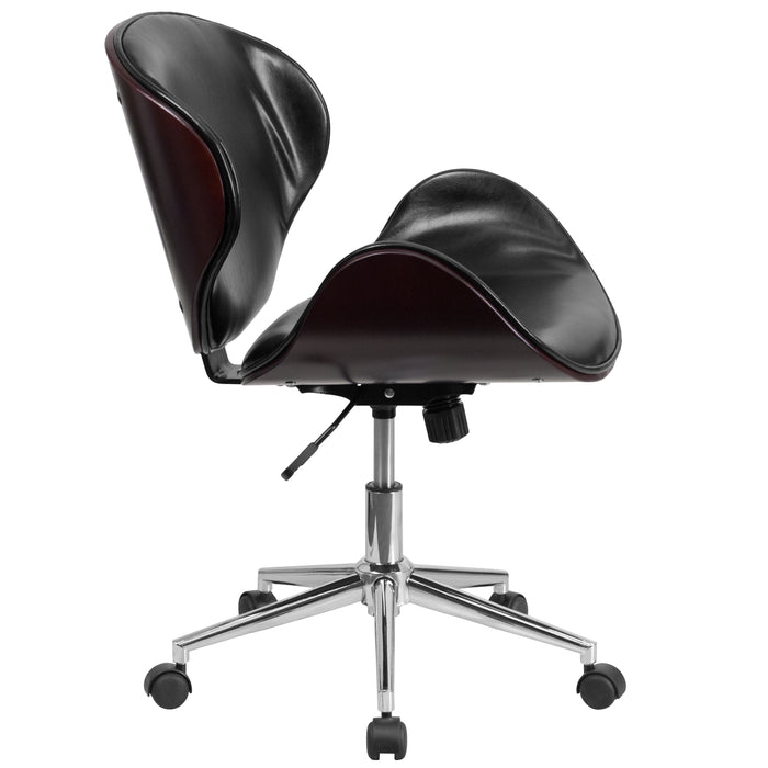 Mid-Back Wood Conference Office Chair with LeatherSoft Seat