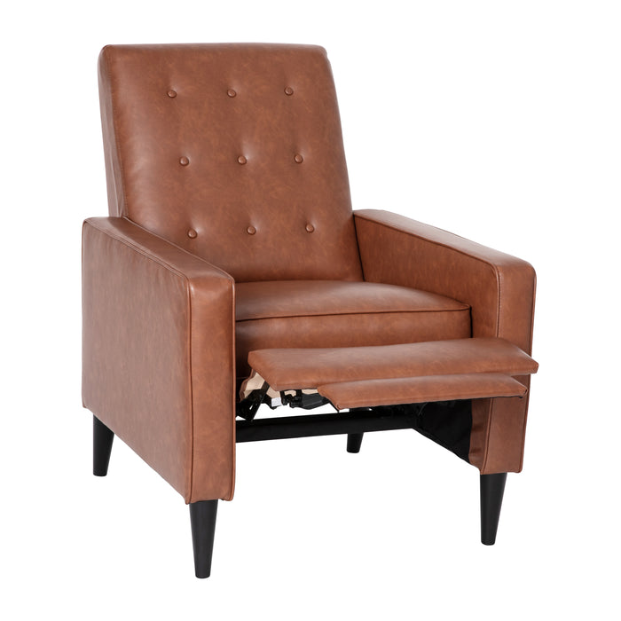 Jules Mid-Century Modern Button Tufted Upholstered Easy Pushback Recliner with Wooden Legs