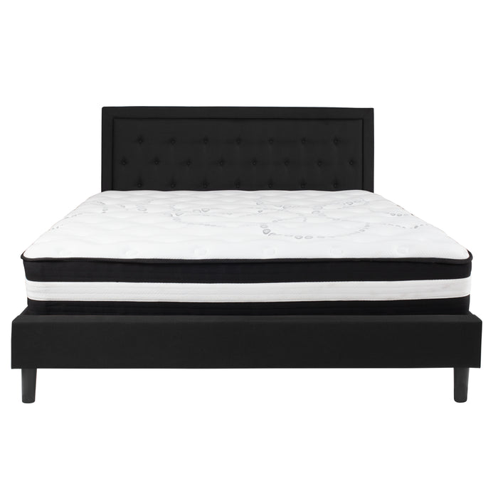 Tufted Panel Upholstered Platform Bed with Pocket Spring Mattress