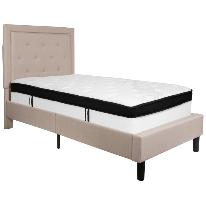Panel Tufted Upholstered Platform Bed and Memory Foam Pocket Spring Mattress