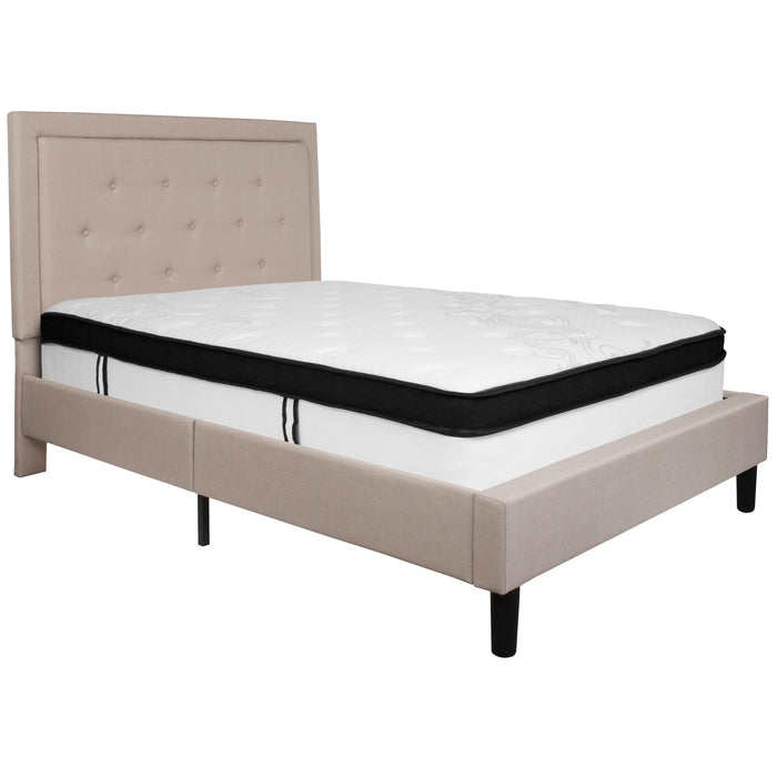 Panel Tufted Upholstered Platform Bed and Memory Foam Pocket Spring Mattress