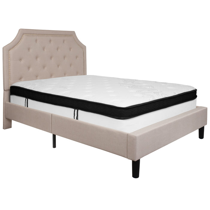 Arched Tufted Upholstered Platform Bed and Memory Foam Pocket Spring Mattress