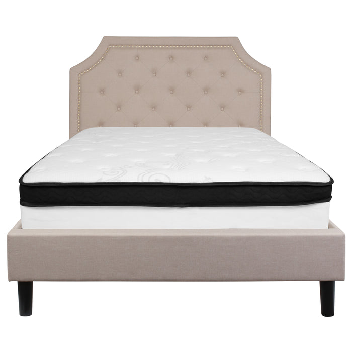 Arched Tufted Upholstered Platform Bed and Memory Foam Pocket Spring Mattress