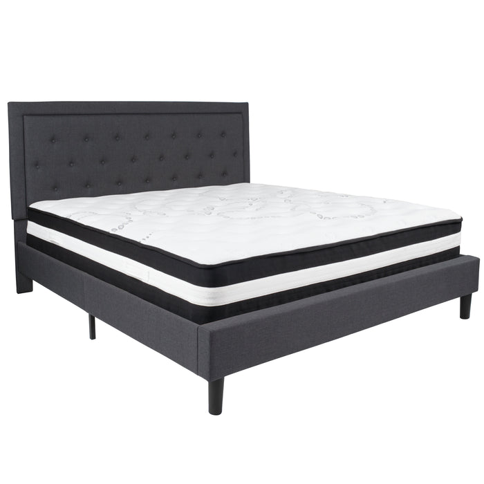 Tufted Panel Upholstered Platform Bed with Pocket Spring Mattress