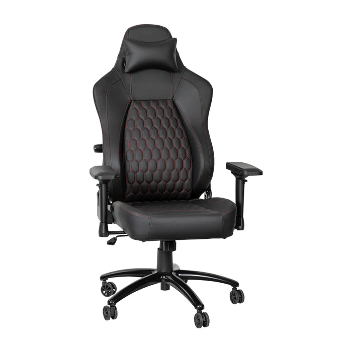 Emma + Oliver Black Ergonomic High Back Adjustable Gaming Chair with 4D Armrests, Head Pillow and Adjustable Lumbar Support with Black Stitching, Size
