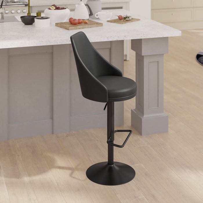 Hart Modern Adjustable Height Upholstered Dining Stools with 360° Swivel Seat, Pedestal Base and Footrest