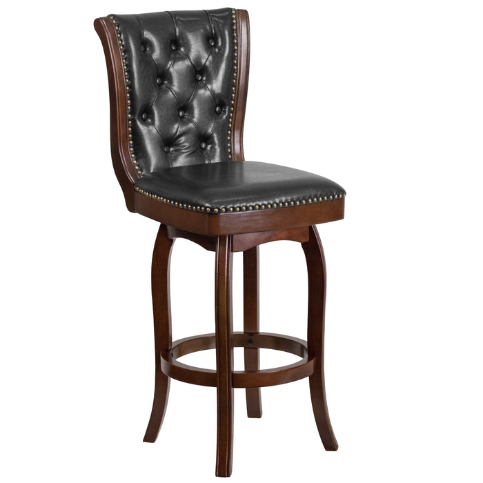 30"H Wood Barstool with Button Tufted Back and LeatherSoft Swivel Seat