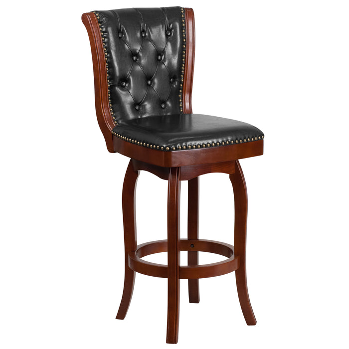 30"H Wood Barstool with Button Tufted Back and LeatherSoft Swivel Seat
