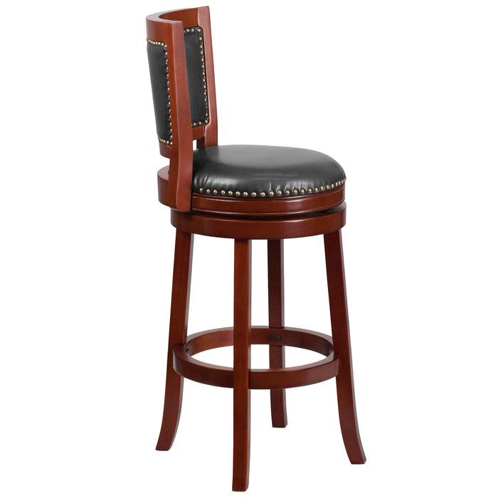 30"H Open Panel Back Wood Barstool with LeatherSoft Swivel Seat