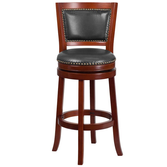 30"H Open Panel Back Wood Barstool with LeatherSoft Swivel Seat