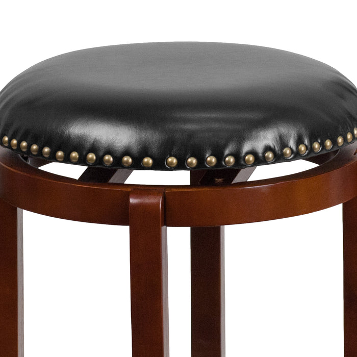 24"H Backless Wood Counter Height Stool with LeatherSoft Swivel Seat