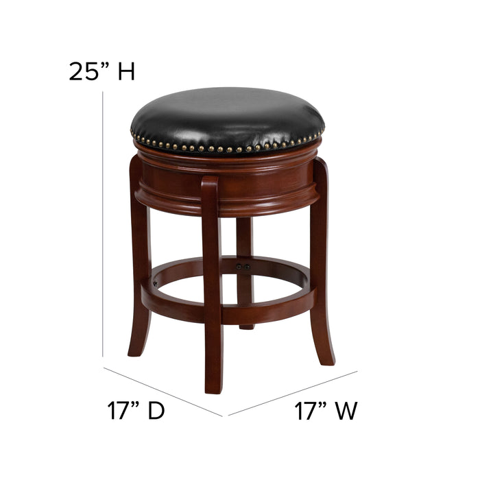 24"H Backless Wood Counter Stool with Carved Apron Swivel Seat
