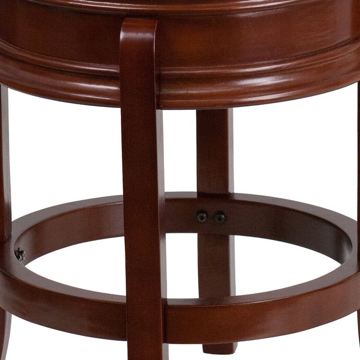 24"H Backless Wood Counter Stool with Carved Apron Swivel Seat