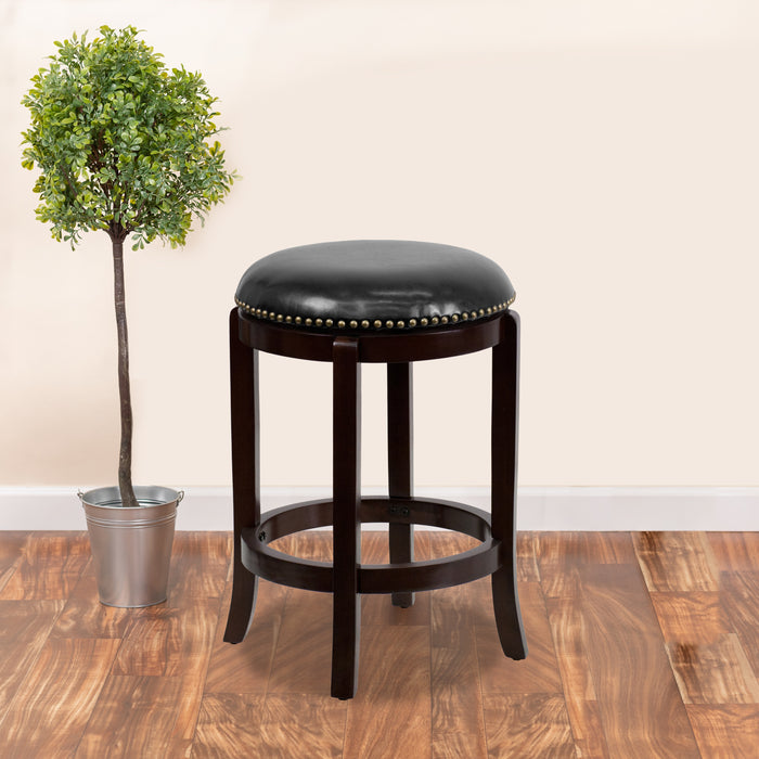 24"H Backless Wood Counter Height Stool with LeatherSoft Swivel Seat