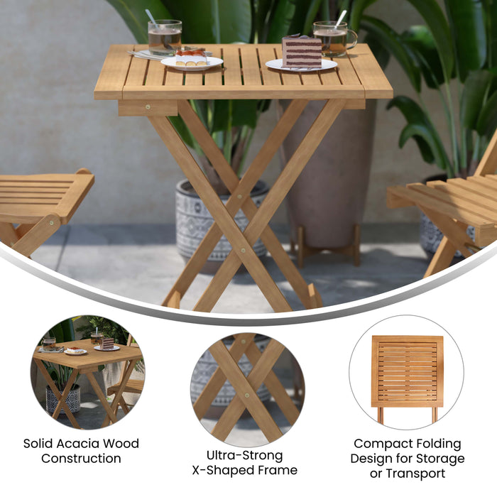 Fashir Portable Solid Acacia Wood Folding Patio Side Table for Indoor and Outdoor Use