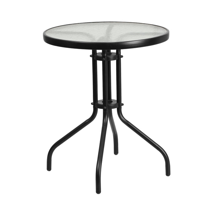 23.75" Round Tempered Glass Metal Table with Smooth Ripple Design Top