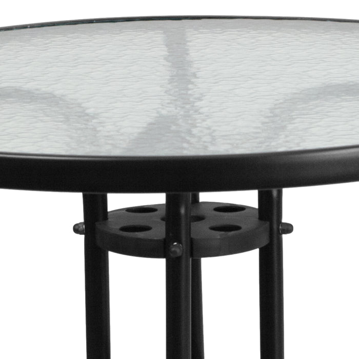 31.5" Round Tempered Glass Metal Table with Smooth Ripple Design Top