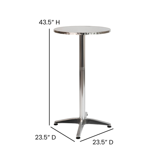 Indoor/Outdoor 23.5"H Aluminum Round Bar Height Table with Cross Base