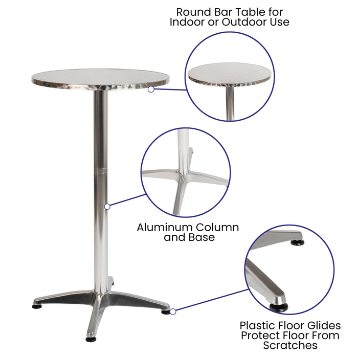 Indoor/Outdoor 23.5"H Aluminum Round Bar Height Table with Cross Base