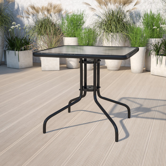 31.5" Square Tempered Glass Metal Table with Smooth Ripple Design Top