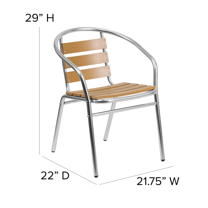 Aluminum Commercial Indoor-Outdoor Restaurant Stack Chair with Triple Slat Faux Teak Back