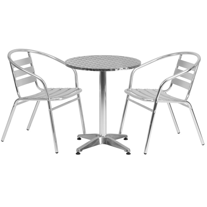 23.5'' Round Aluminum Indoor-Outdoor Table Set with 2 Slat Back Chairs