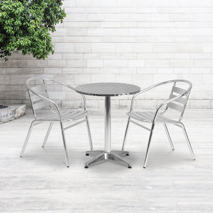 23.5'' Round Aluminum Indoor-Outdoor Table Set with 2 Slat Back Chairs